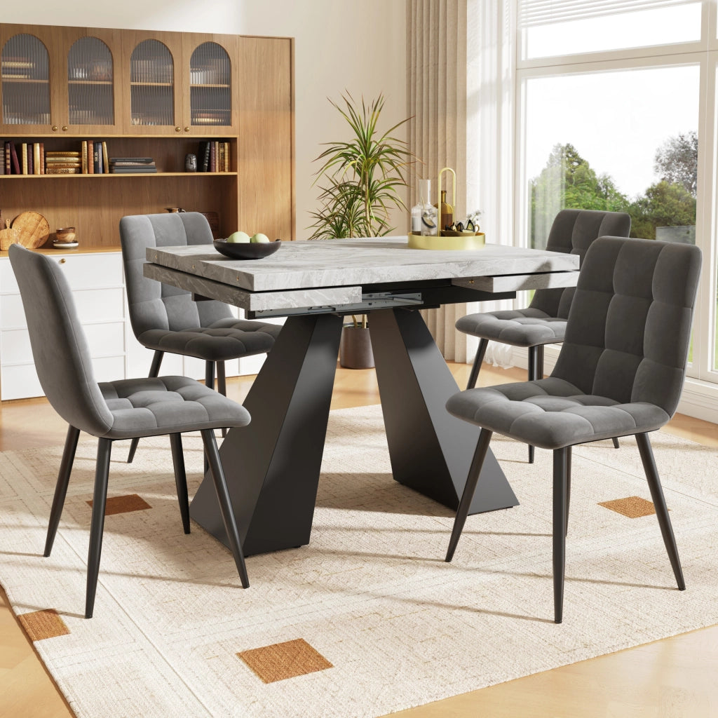 Set tavolo da pranzo allungabile nero e 4 sedie grigie