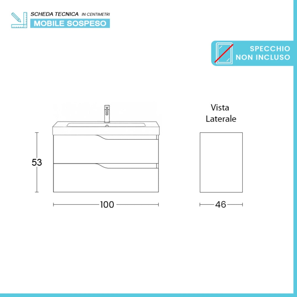 Mobile bagno sospeso 100cm quercia e bianco con lavabo in resina Sumya