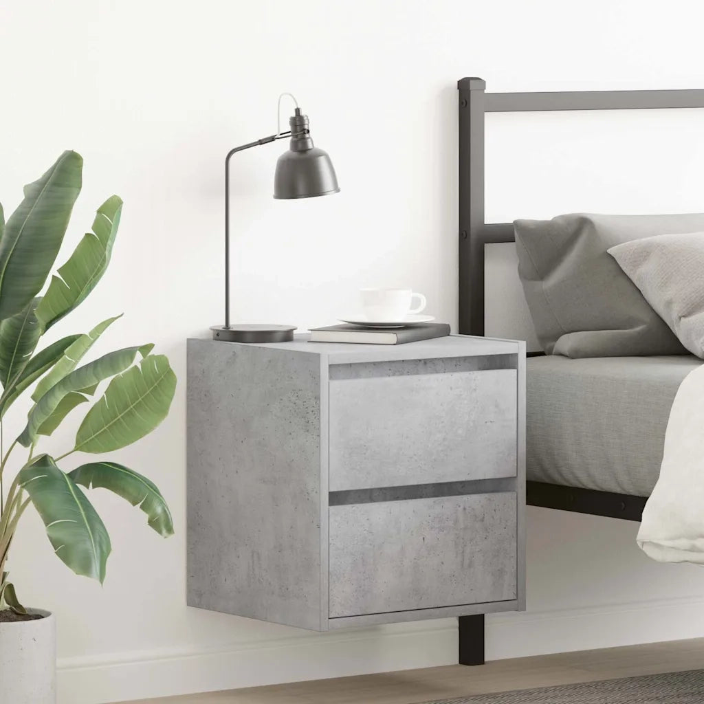 Comodini a Muro 2 pz Grigio Cemento 38x34x40 cm