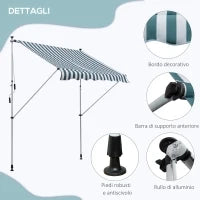 Tenda da Sole da Esterno 2x1.5m a Rullo con Manovella, Altezza e Angolazione Regolabile, Bianco e Verde