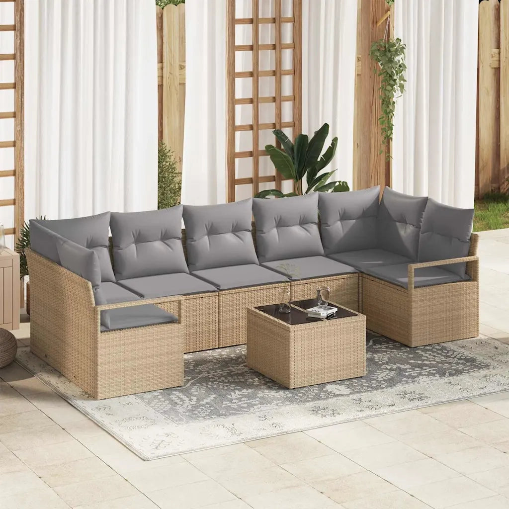 Set di divani 8 pcs Beige e grigio polyrattan