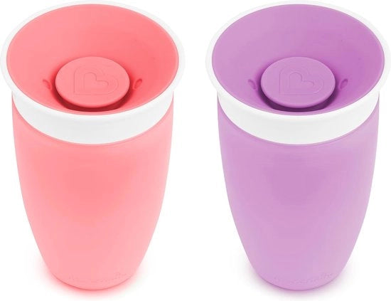 Set di bicchieri per bambini 360 gradi - 2 pezzi - BPA libero e resistente al lavastoviglie, colore rosa/blu