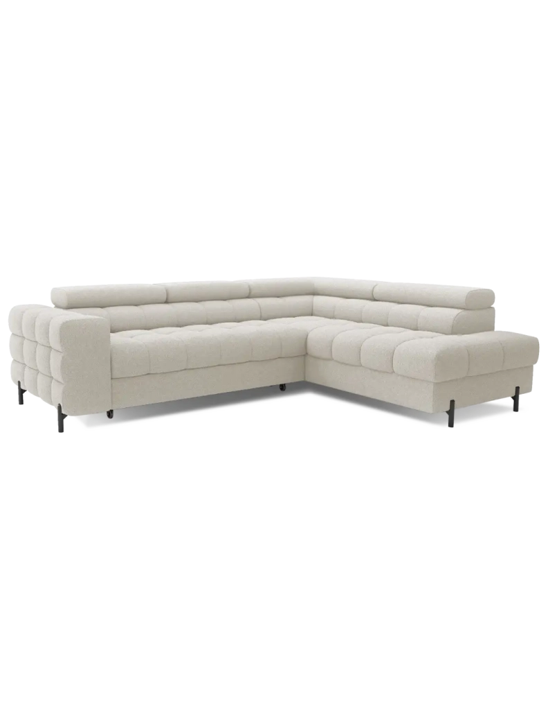 Divano FERRUM Beige chiaro convertibile 5 posti angolo destro con contenitore 276x93x200cm