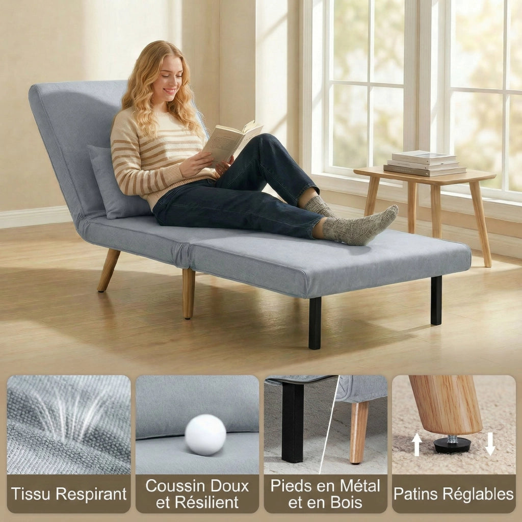 Poltrona letto 1 posto ¨C Zephmum ¨C Grigio con tessuto e cuscino
