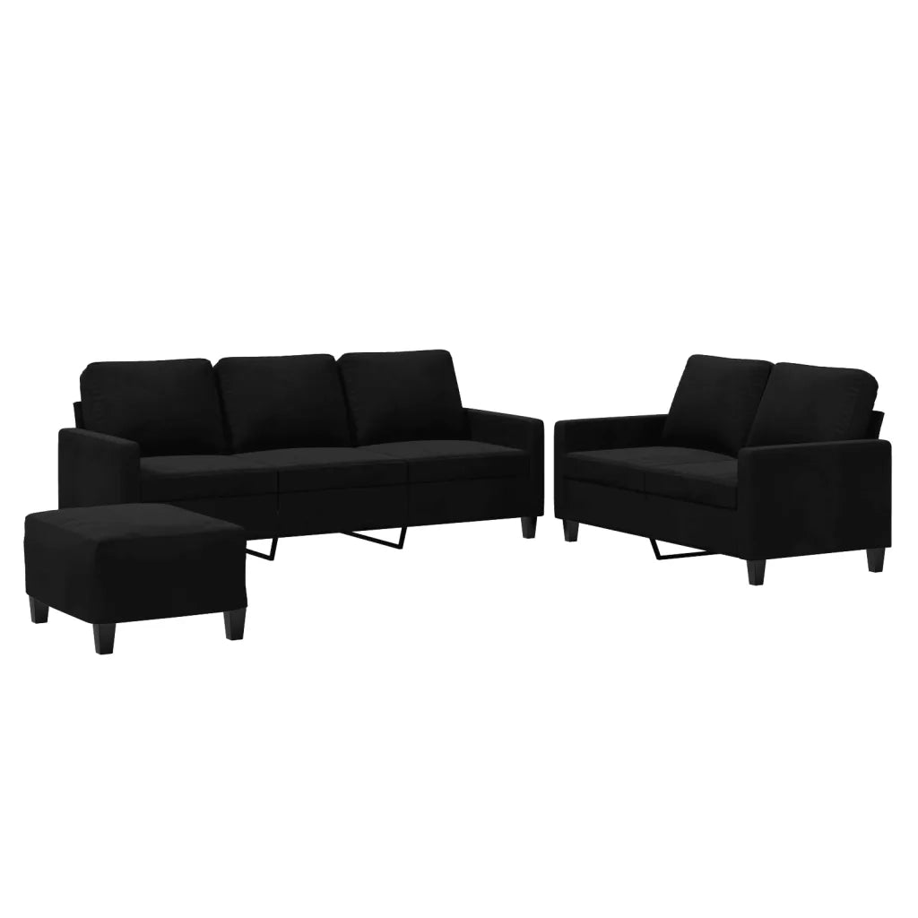 Set di Divani 3 pz con Cuscini Nero in Velluto