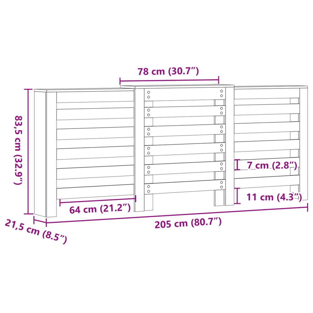 vidaXL Copertura Termosifone Grigio Sonoma 205x21,5x83,5cm Multistrato