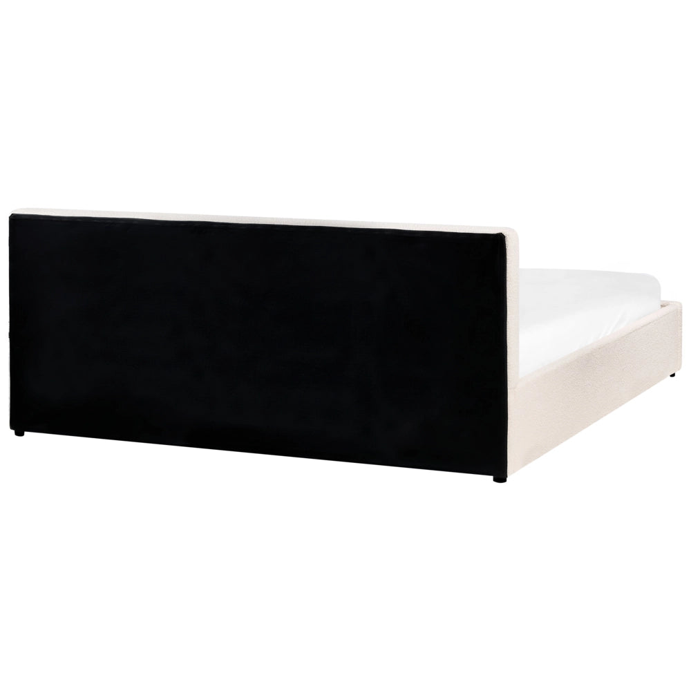 Letto matrimoniale in tessuto bouclè bianco sporco con contenitore 180 x 200 cm Testiera Rivestita Funzione Contenitore