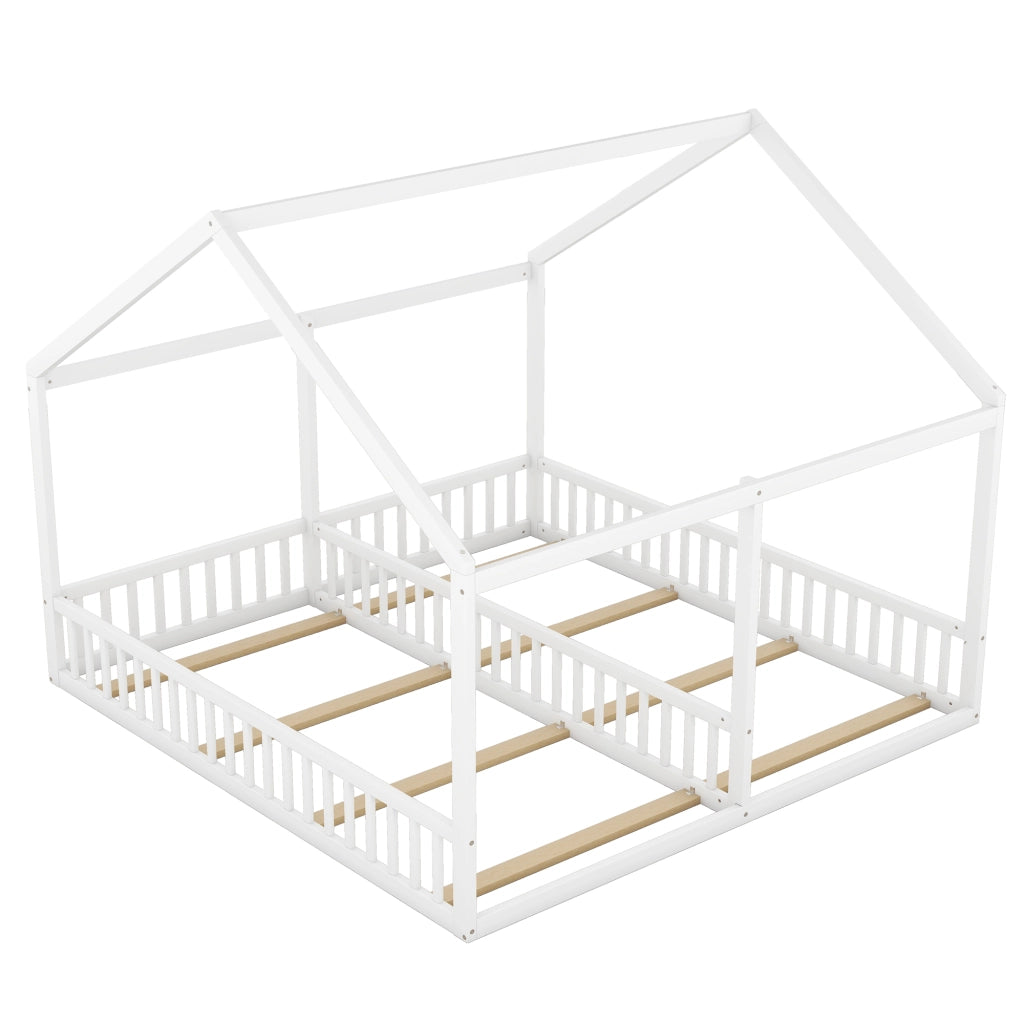Letto Casetta 2 Posti 90 x 200 cm; con Sponda Centrale e Sponde; senza Materasso; Bianco