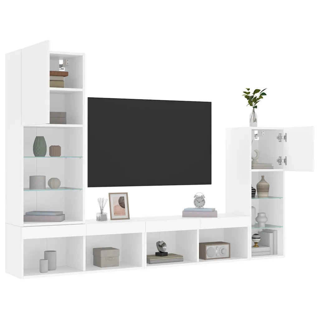 Mobili TV a Muro con LED 4pz-Set di 4 Credenza per TV sospesa Bianchi in Legno Multistrato 617020