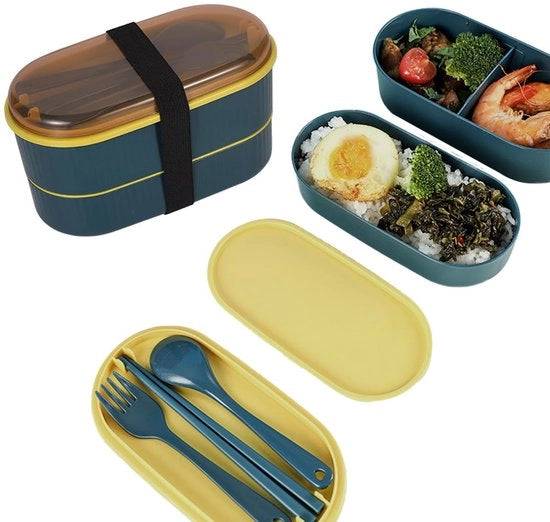 Bentobox per bambini, lekvrije box per snack e colazione con compartimenti, contenitore per pasti con divellenti, set di utensili per bambini, box per alimenti non deperibili, contenitore per pranzo e spuntino per bambini - Verde