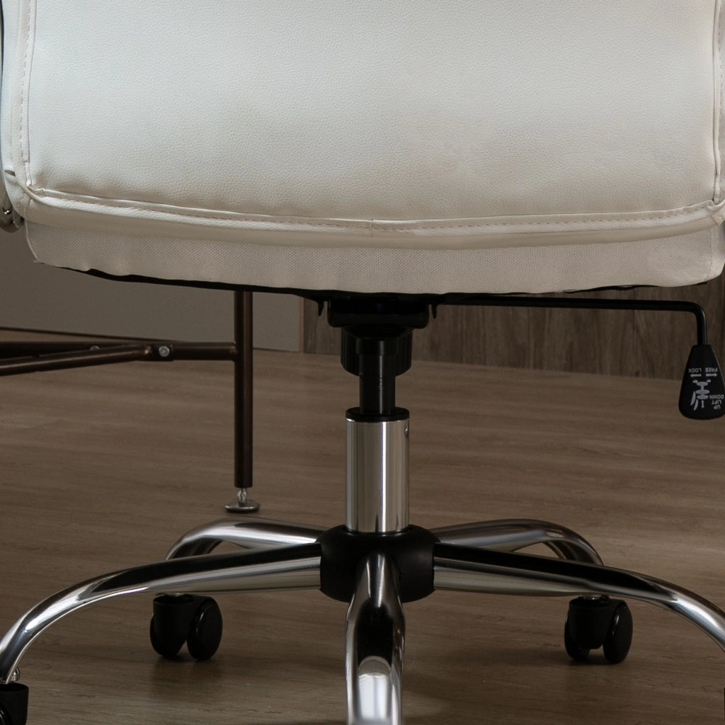 Sedia da ufficio ergonomica girevole in similpelle con altezza regolabile e funzione dondolo base in metallo bianco