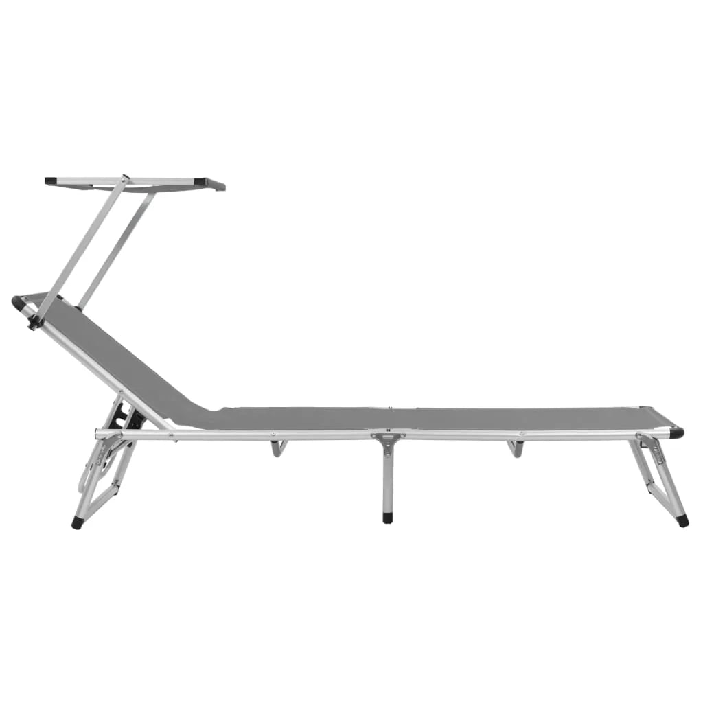 Lettino prendisole sedia a sdraio lettino prendisole letto da giardino mobili da giardino mobili da esterno pieghevoli con tettoia in alluminio e textilene grigio 02_0012817