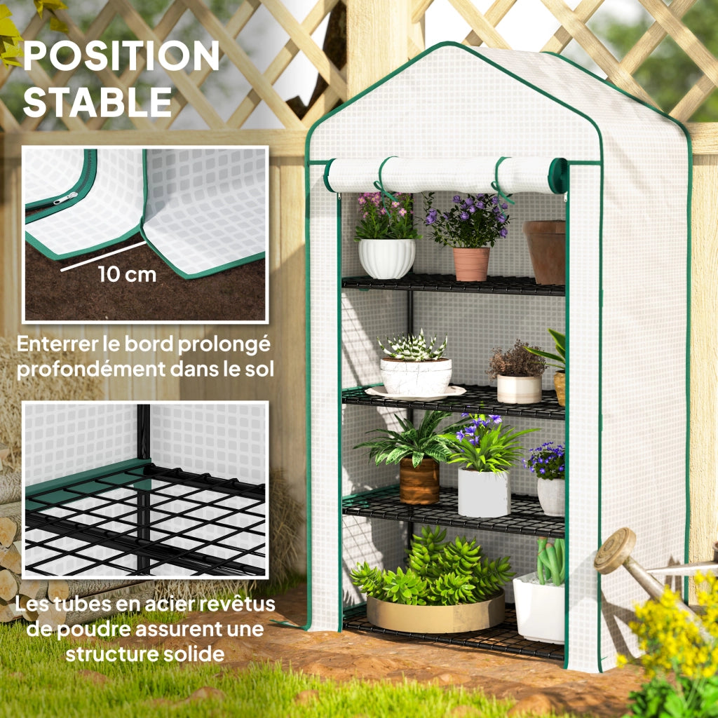 Serra da giardino 4 livelli ¨C zephmum ¨C 90x49x160 cm bianco acciaio galvanizzato