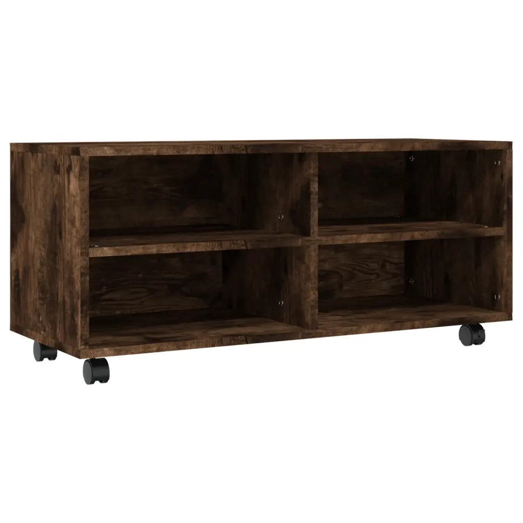 Mobile TV con Ruote-Credenza per TV Rovere Fumo 90x35x35cm in Legno Multistrato