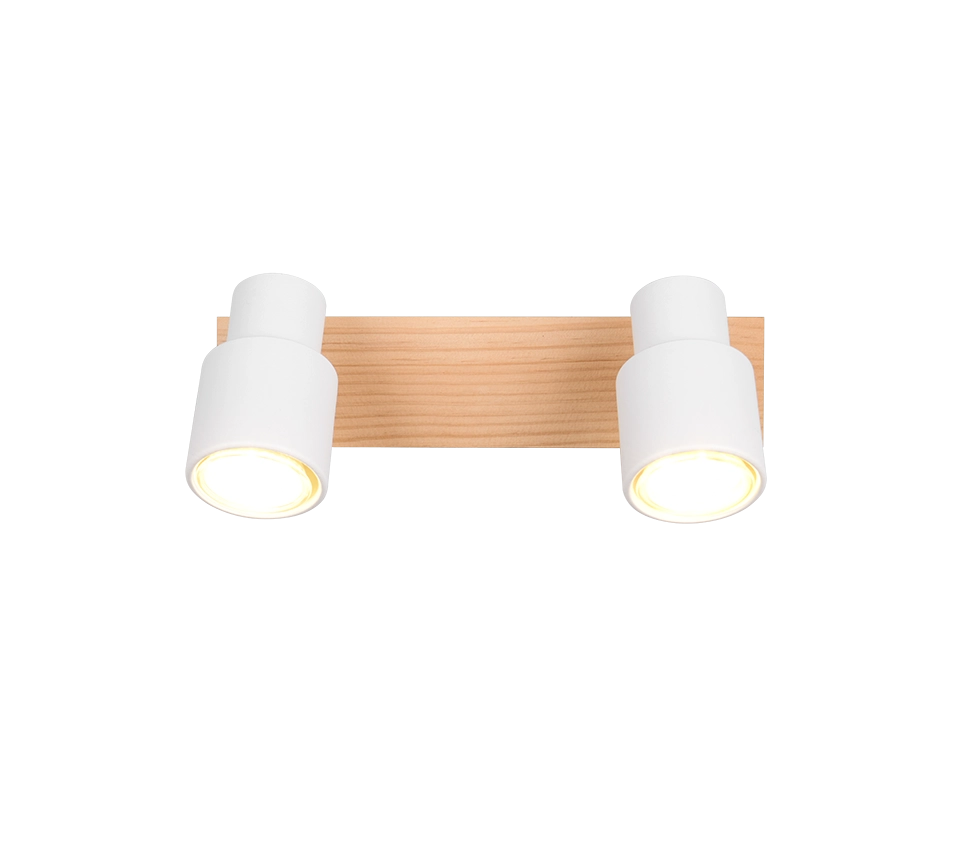 Barra 2 spots, metallo e legno, bianco, L 31 cm, Pierre