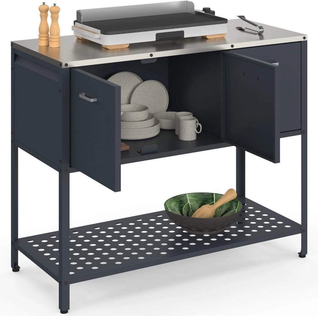 IDMarket - Cucina da esterno PAREO a 3 ante con 1 ripiano in acciaio grigio antracite