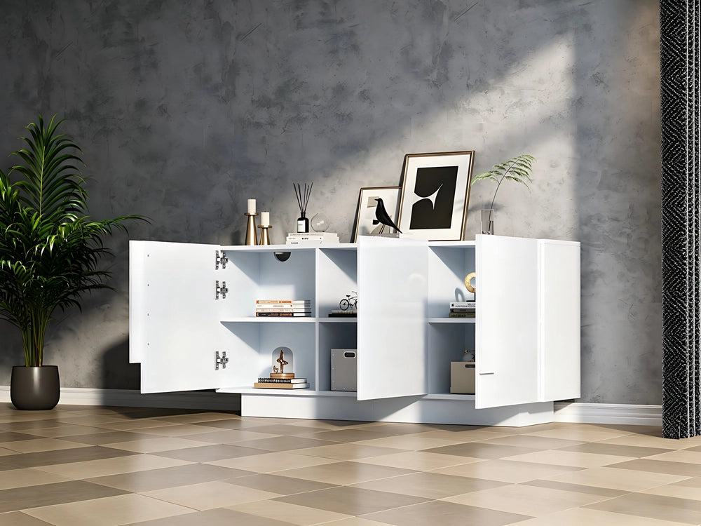 Credenza da Soggiorno con 3 Ante e 6 Ripiani ¨C MINIMAL ¨C Bianco Lucido, 160x60x35