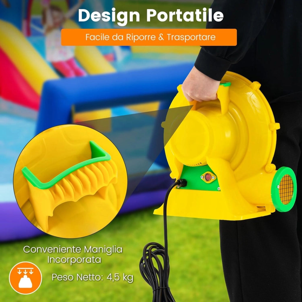 Ventilatore di Aria del Castello Gonfiabile, Soffiatore per Giochi Gonfiabili con Cavo di Alimentazione, per Castello Gonfiabile, Scivolo Acquatico e Giochi Gonfiabili (550W)