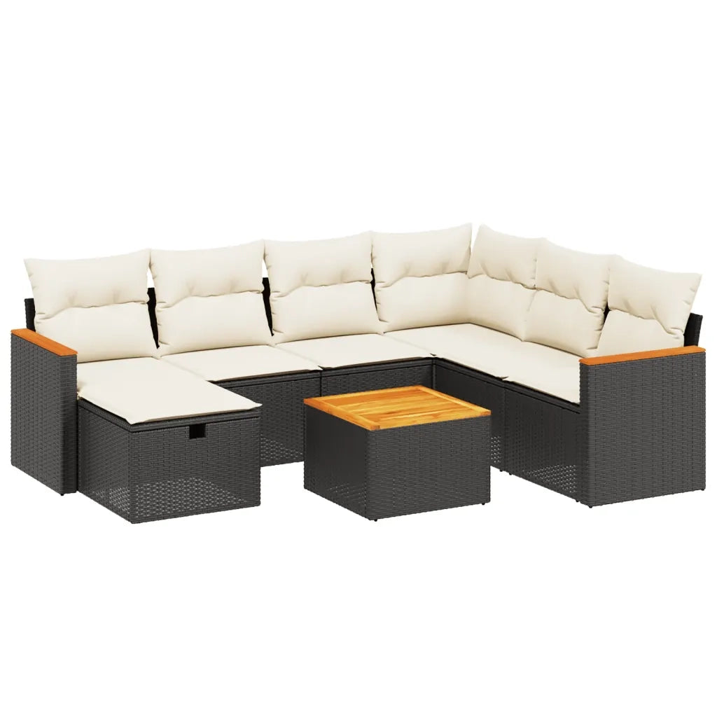 Set Divani da Giardino con Cuscini 8 pz Nero in Polyrattan