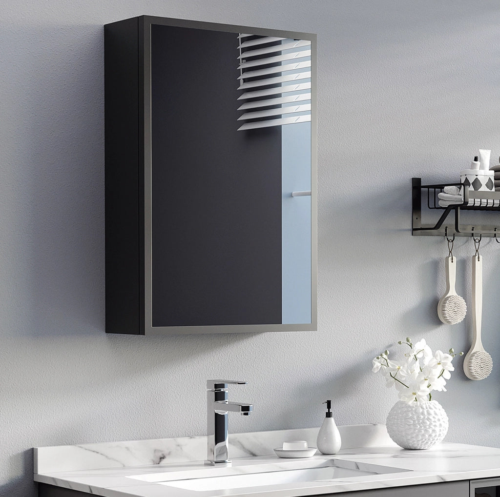 Mobile bagno sospeso ULEVR 40x15x60 cm con anta a specchio e 3 ripiani, nero