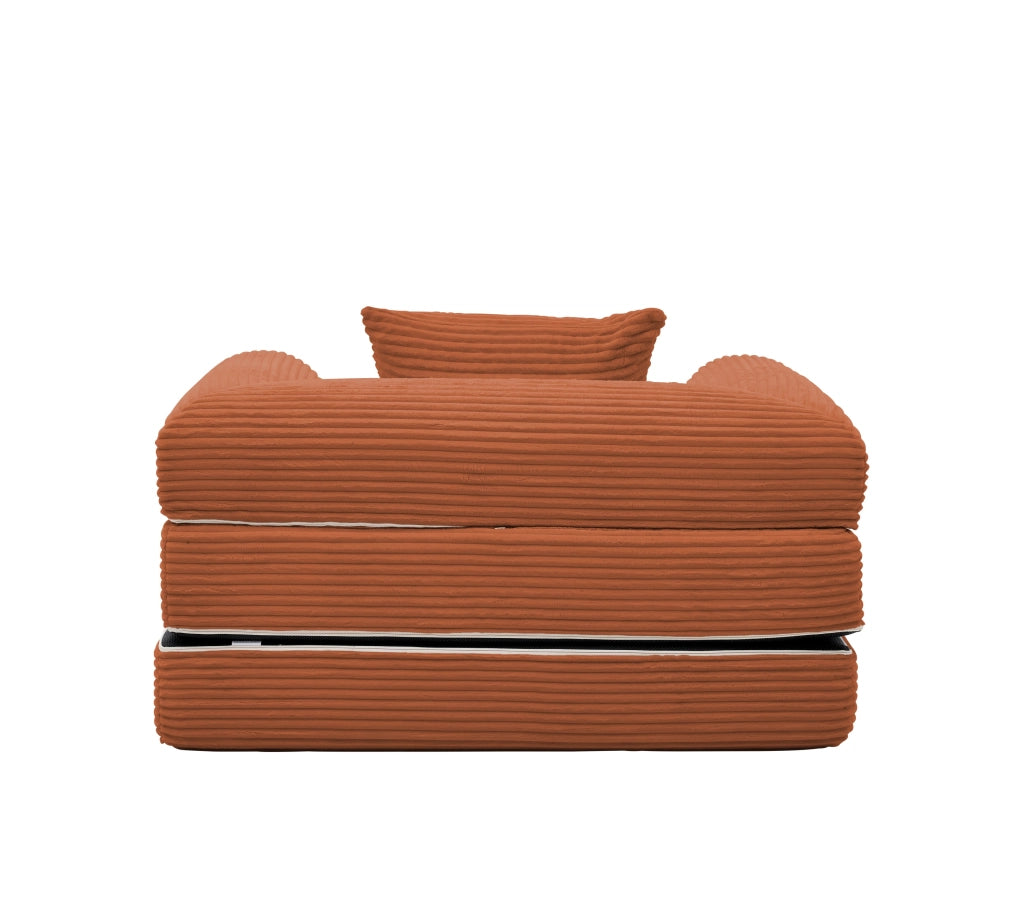 Poltrona convertibile 2 in 1 salvaspazio con funzione letto e cuscino, in tessuto corduroy arancione