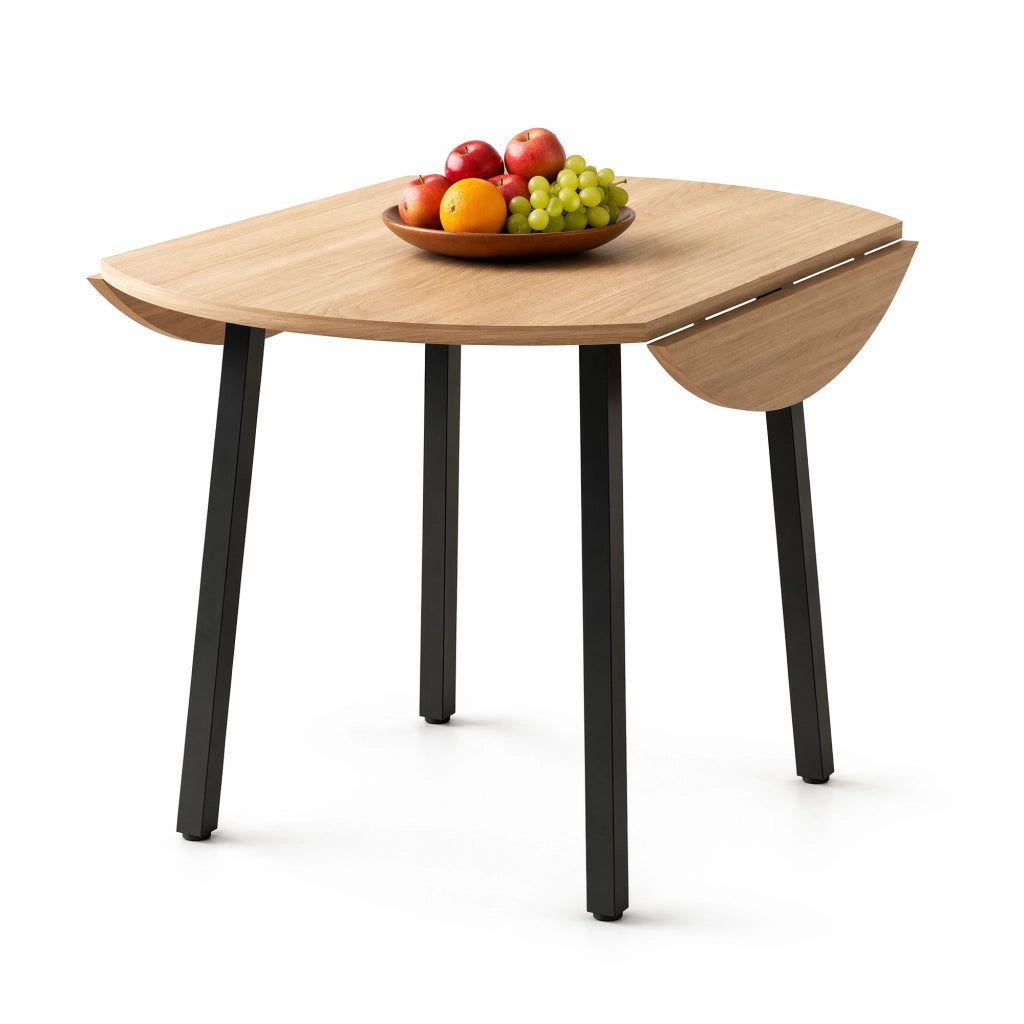 Tavolo da pranzo rotondo pieghevole 100x100 cm; effetto rovere; in MDF