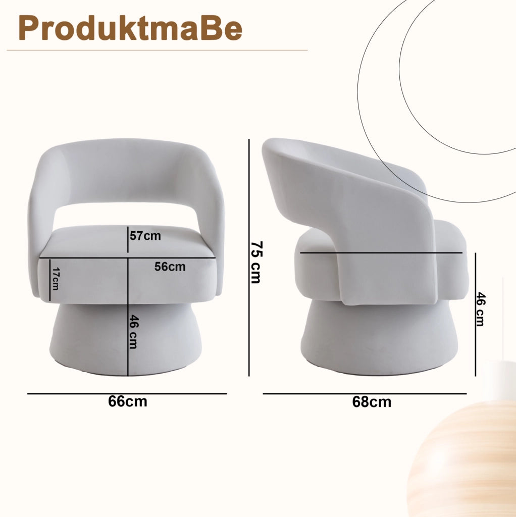 Poltrona girevole moderna in ciniglia beige con base compatta