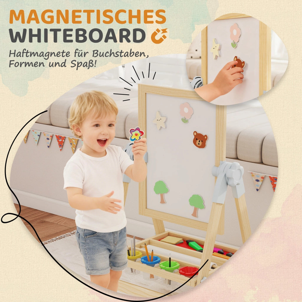 Cavalletto per Bambini Doppia Faccia ¨C zephmum ¨C Bianco e Nero Legno Naturale 80x120 cm