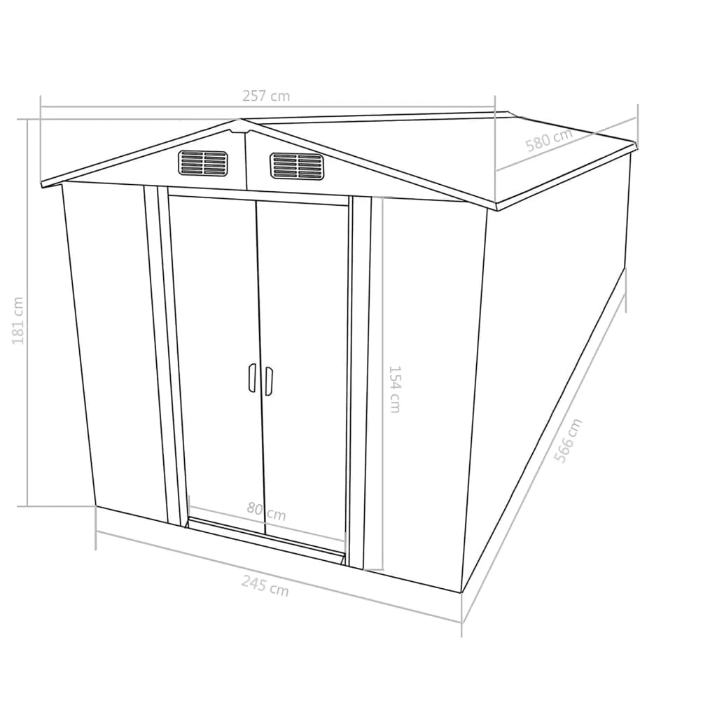 Casetta da giardino cabina ripostiglio casetta da esterno robusta casetta per attrezzi 257 x 580 x 181 cm metallo verde 02_0022177