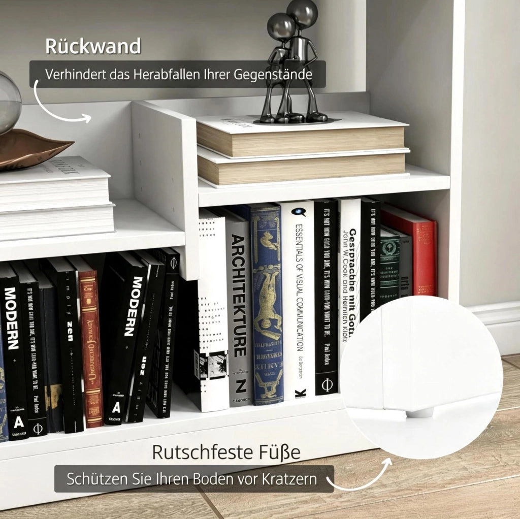 Libreria moderna bianca in truciolato E1, 90x24x91 cm, con 4 ripiani regolabili