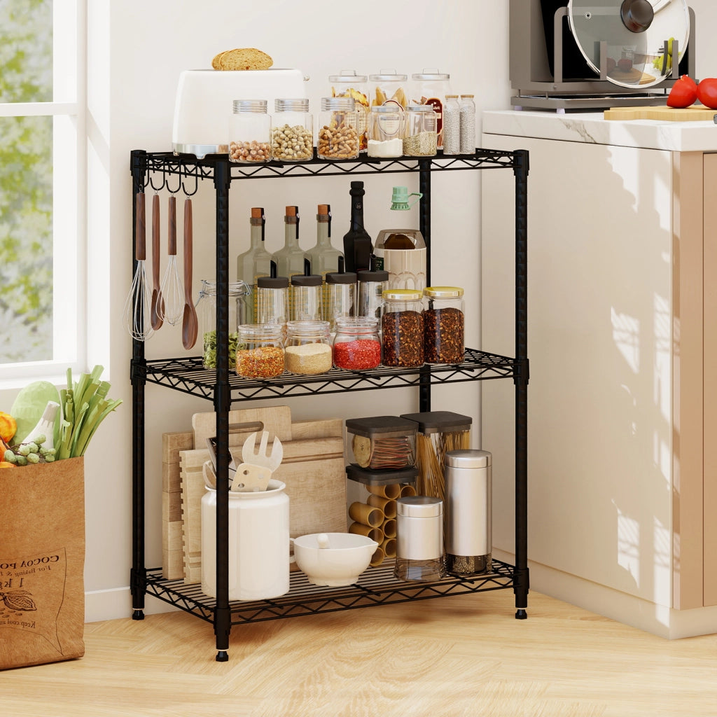 Scaffale metallo 3 ripiani regolabile resistente rete v-Scaffale organizzatore casa cucina garage 204 kg  59 x 34 x 79 cm