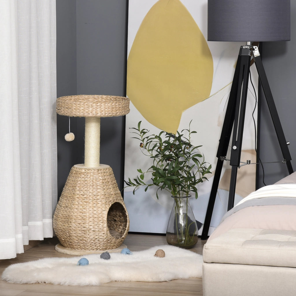 Albero tiragraffi per gatti con tana e giocattolo ¨C zephmum ¨C giallo 82.5 cm