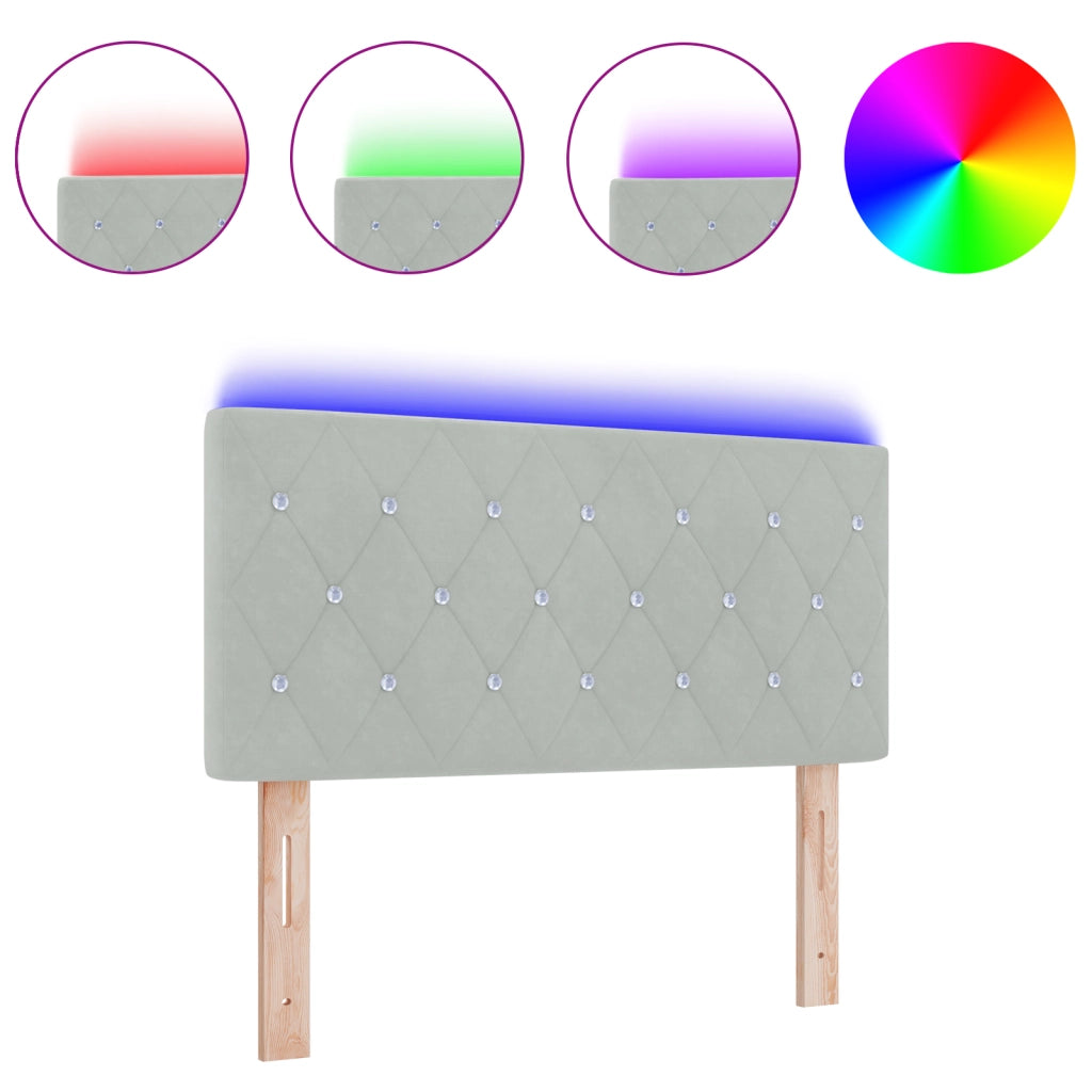 Testata Letto LED con Bottone di Cristallo Tuftato Grigio Chiaro 100 cm Velluto