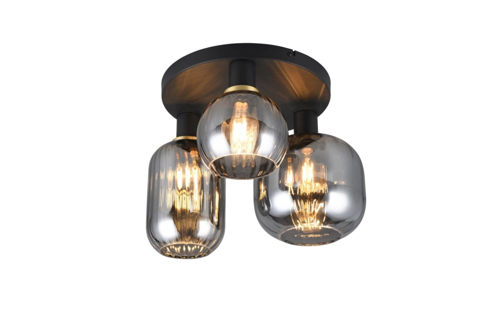 Plafoniera Trio DIVA nera vetro fumé tonda 39cm 3xE27