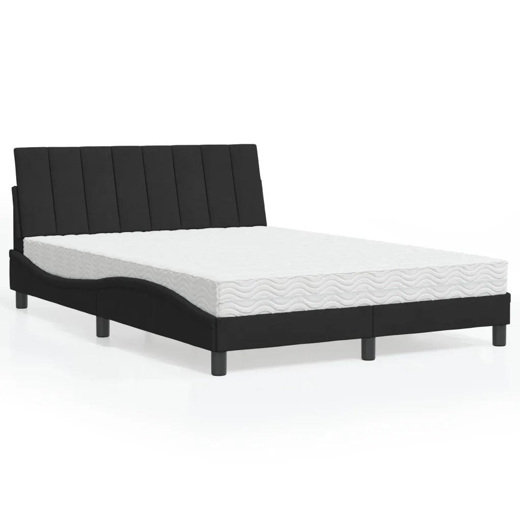 Letto con Materasso Hanko Nero 140x200 cm in Velluto 3208600