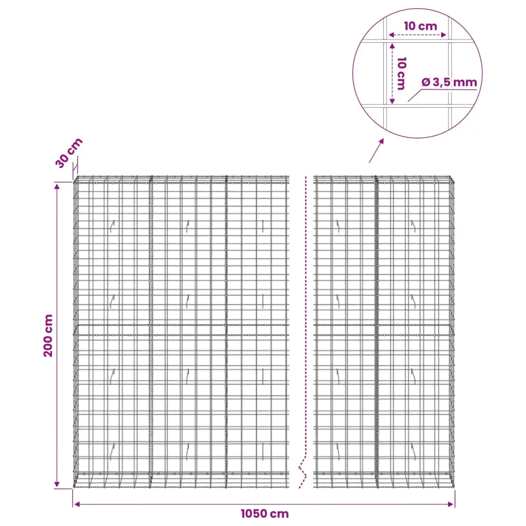 Gabione con Filo da 3,5 mm e Rete da 10x10 cm 1050x30x200 cm 3463263