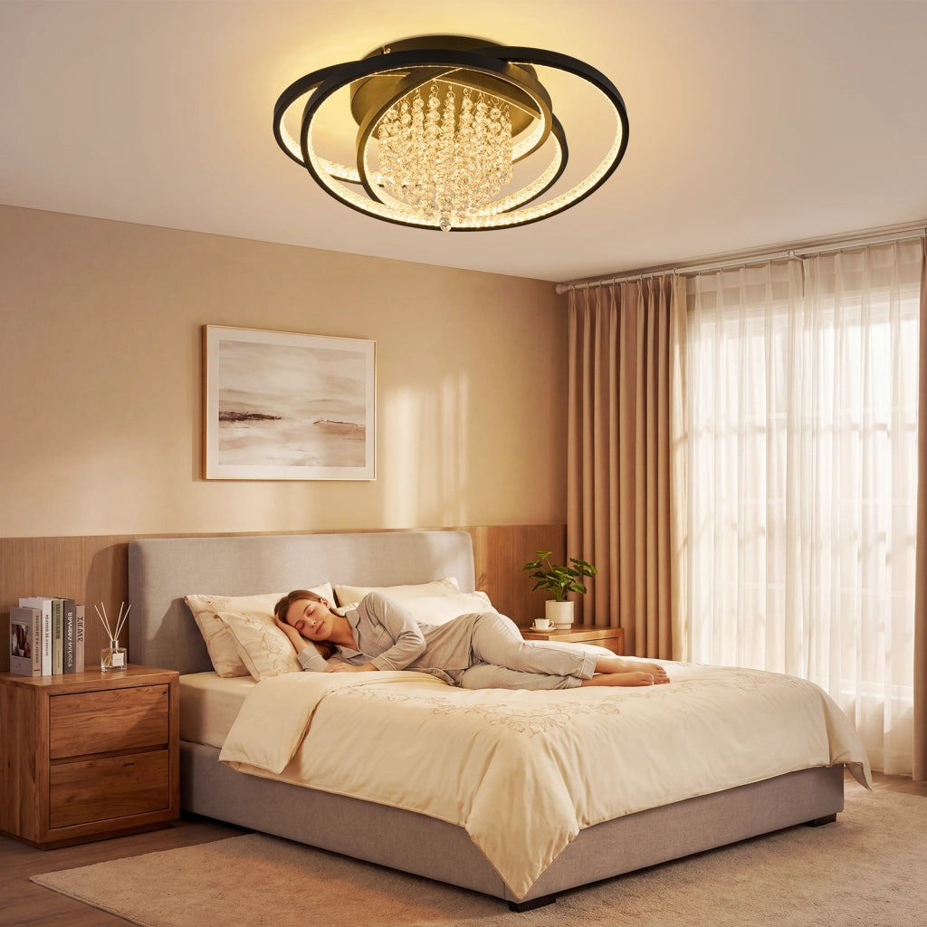 ZMH Plafoniera LED moderna rotonda nera luce bianca calda 3000K 40W lampada di cristallo per corridoio ufficio o studio
