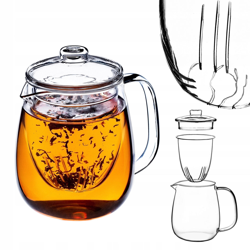 Teiera in vetro KADAX da 600 ml con inserto e infusore per erbe aromatiche.