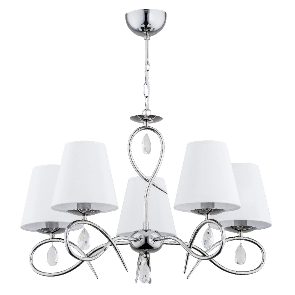 Lampadario SYNA Alfa cromato con paralumi e cristalli 5xE14