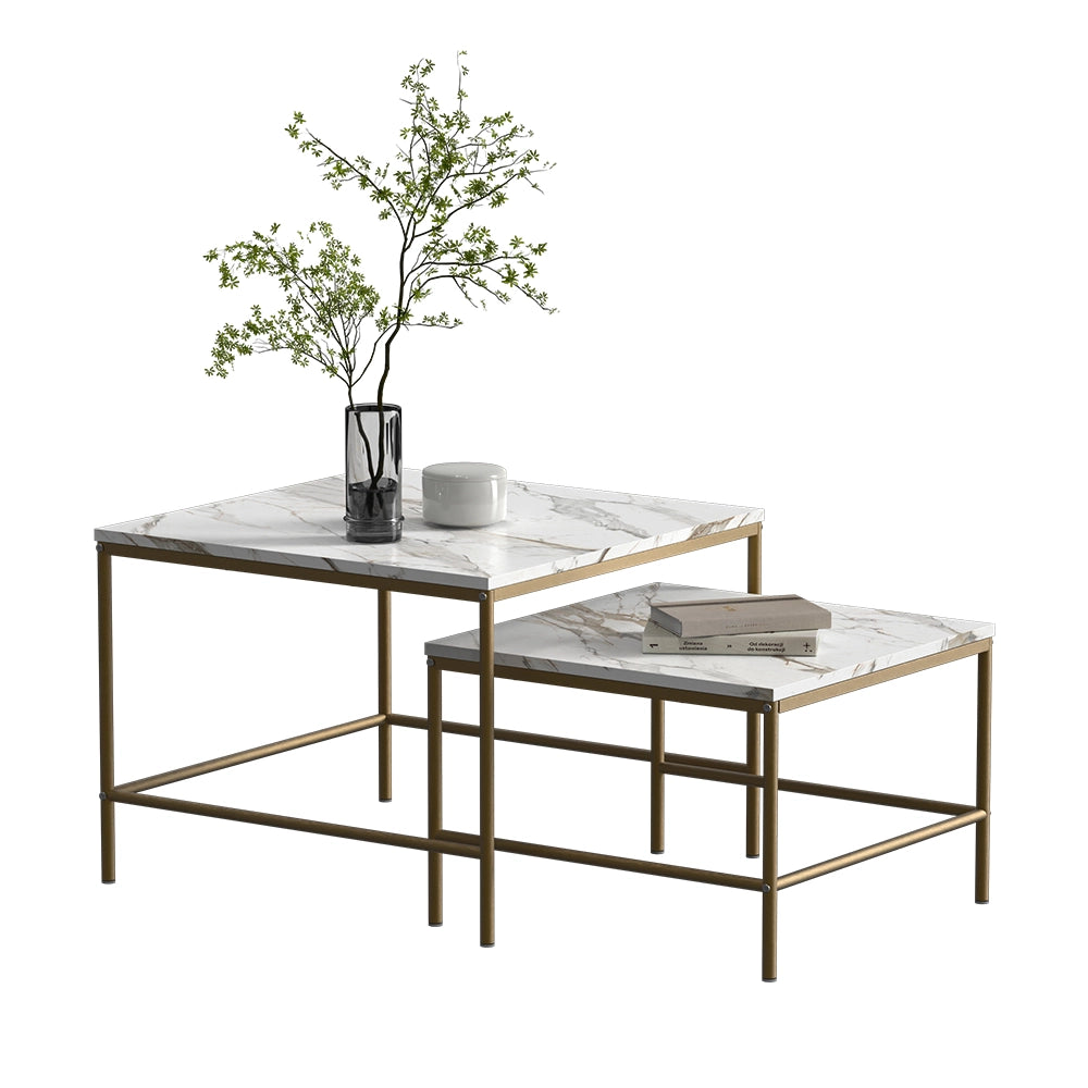 Vicco Tavolino da divano Bianco/Oro 60 x 60 cm 2 parti