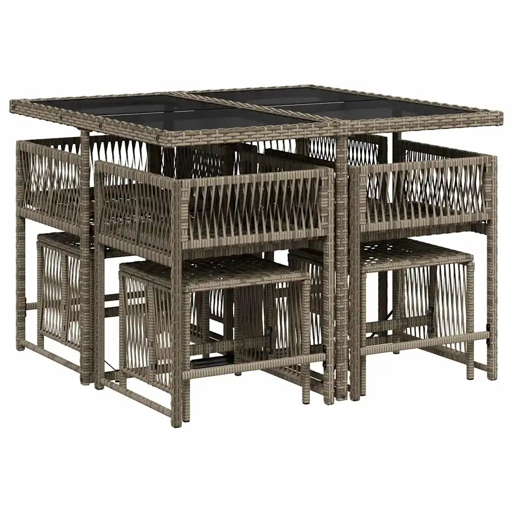 Set da Pranzo da Giardino 9 pz con Cuscini in Polyrattan Grigio