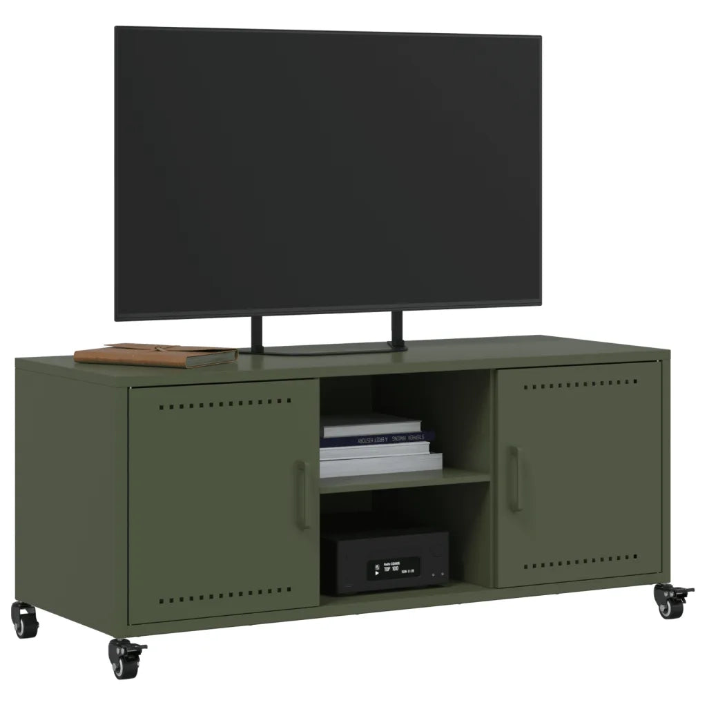 Mobile TV Verde Oliva 100,5x39x43,5 cm in Acciaio