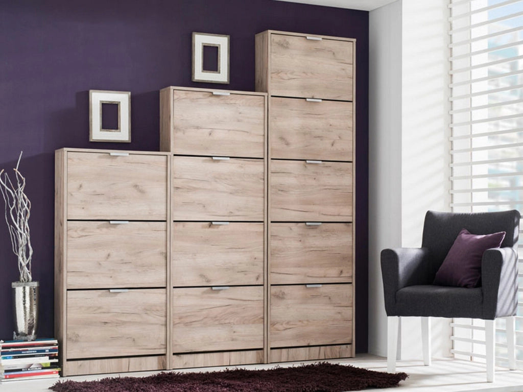 Mobile Portascarpe Melle, Scarpiera 3 Ripiani, 58x18x119h cm Marrone Rovere Scuro