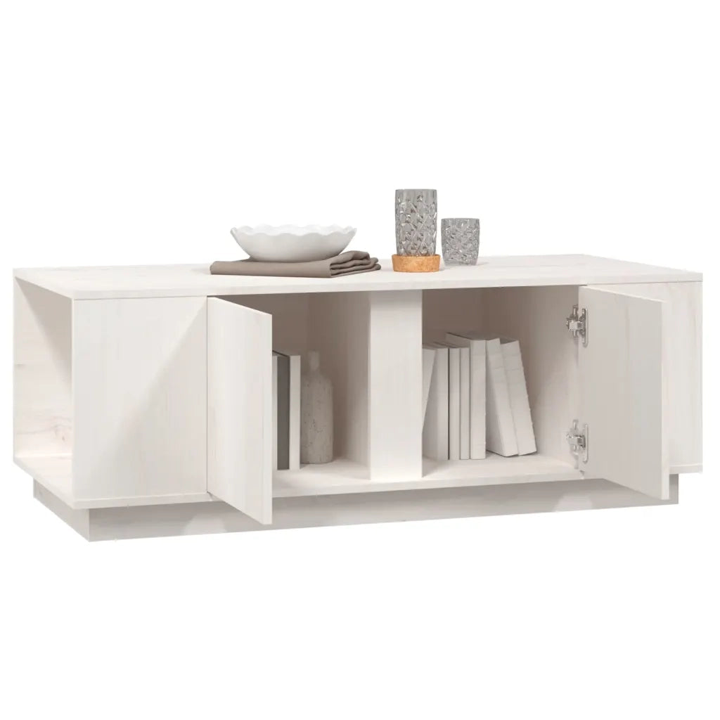 Tavolino da Salotto Bianco 110x50x40 cm Legno Massello di Pino 814430