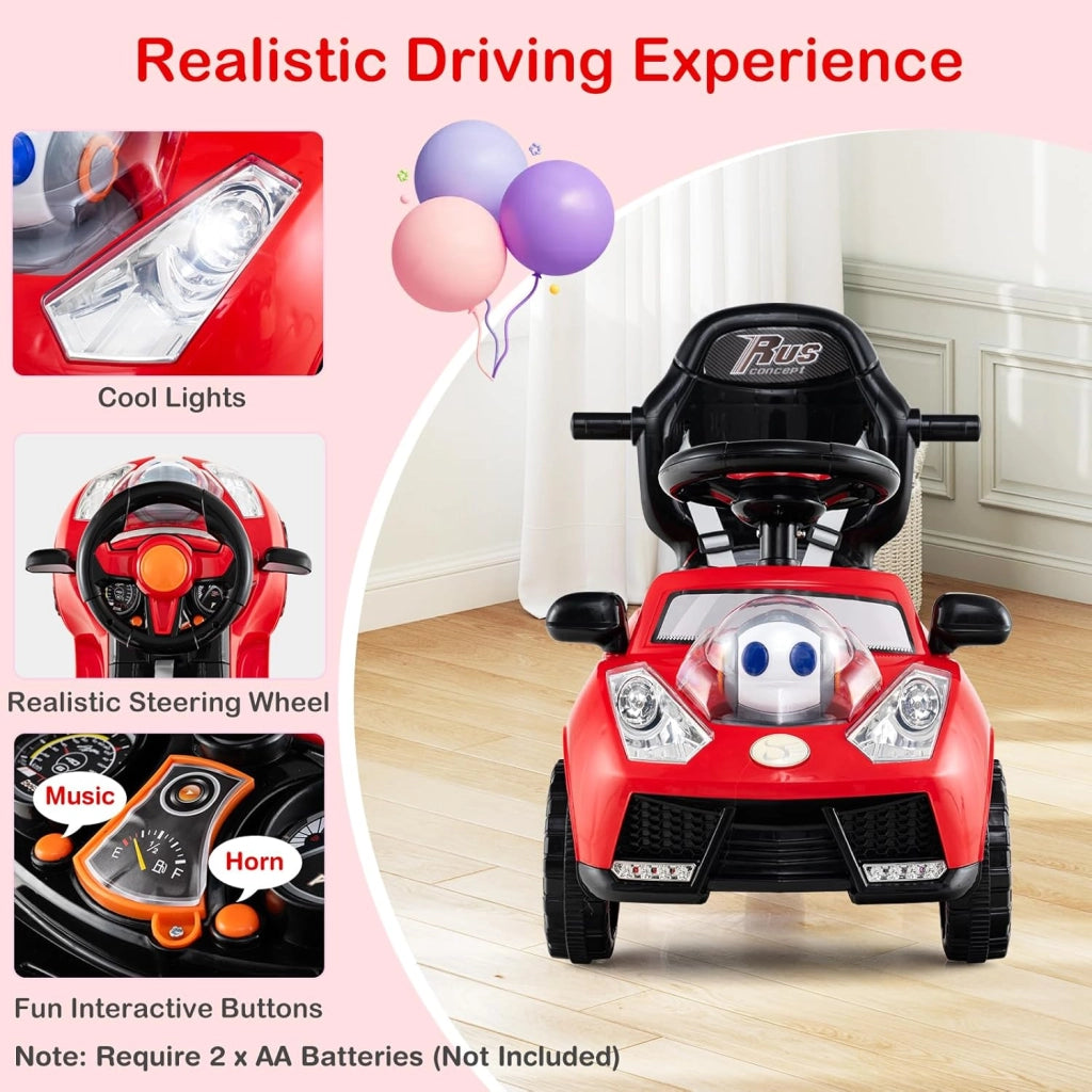Macchina Cavalcabile per Bambini 1-3 Anni, Cavalcabile Bambino 3 in 1, Carpot & Maniglia Rimovibili, Guida Realistica con Volante, Clacson, Musica, Carico 25 KG, Regalo Ragazza Ragazzo (Rosso)