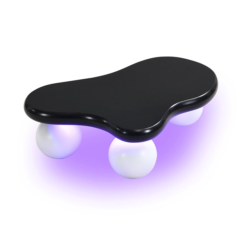 Tavolino da caffè 95x62.5x32 cm; luci LED a 16 colori; angoli arrotondati; MDF; nero e bianco
