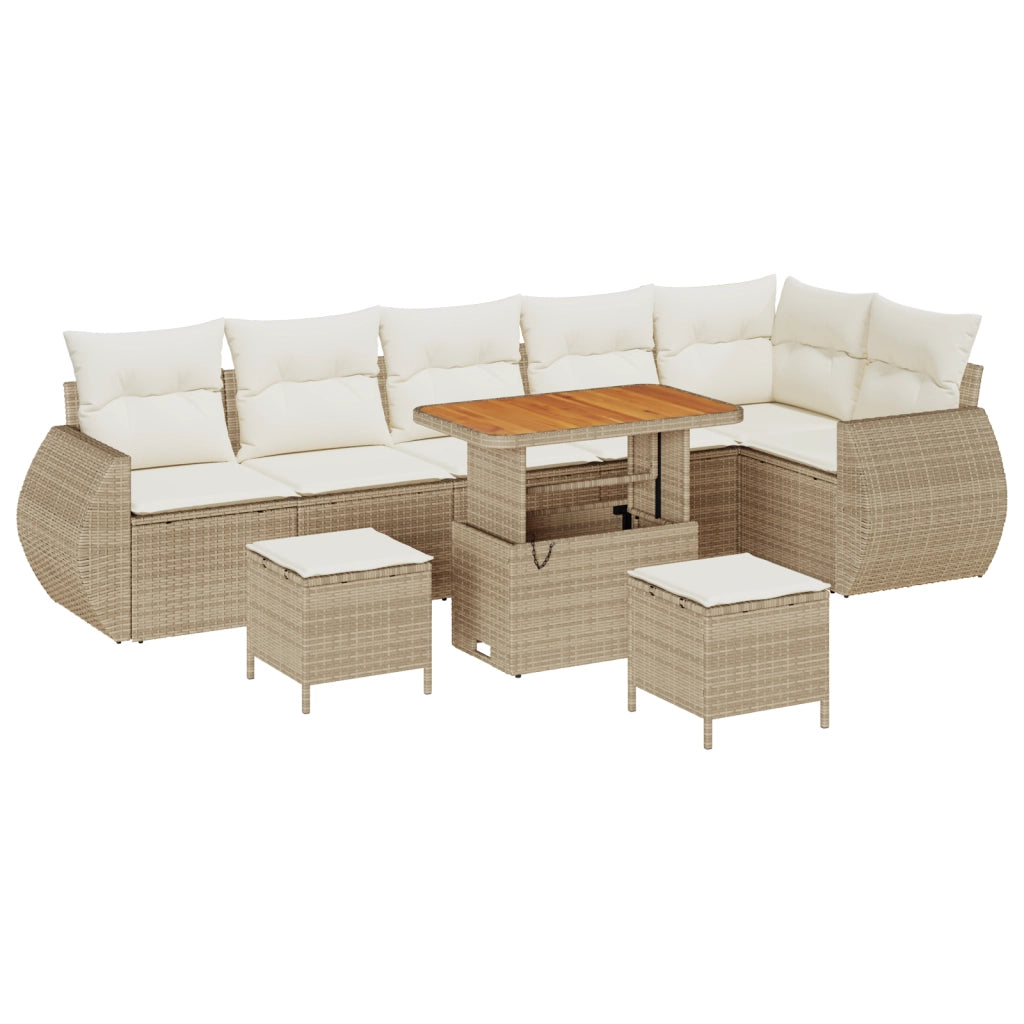 Set di divani da giardino 9 pezzi con cuscini beige polyrattan acacia