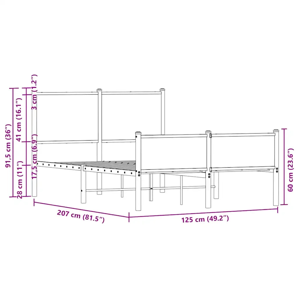 Giroletto senza Materaso in Metallo Rovere Sonoma 120x200 cm 4007902