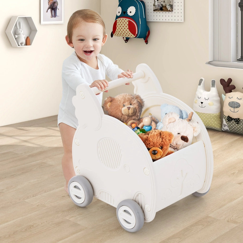 Carrello a spinta a forma di elefante in HDPE con 4 ruote di stoccaggio-Girello per bambini per ragazzi e ragazze di 3+ anni Bianco
