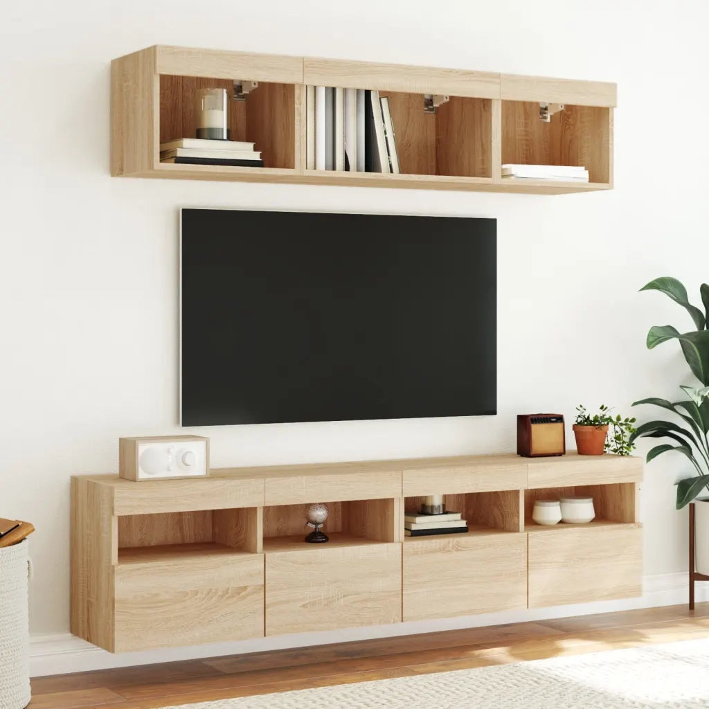 Mobili TV a Muro con LED 5pz | Armadietto TV | Mobile Porta TV Rovere Sonoma Legno Multistrato